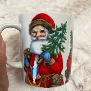 Vintage 1982 A Company Of Friends Christmas Santa Coffee Tea Cup Set of (3) Gift